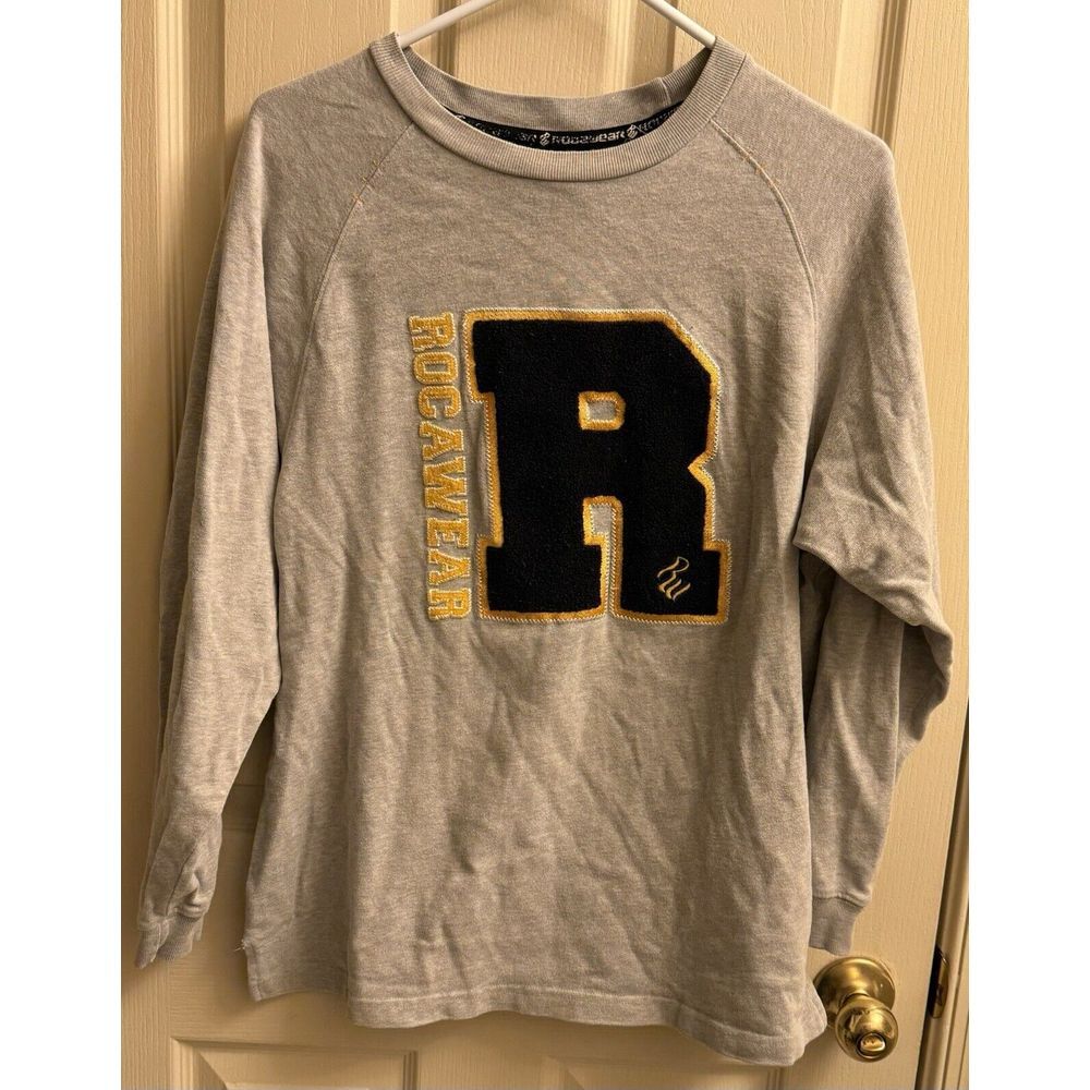 Rocawear Vintage‎ Pullover Mens Large Streetwear Gray Yellow Black Sweatshirt